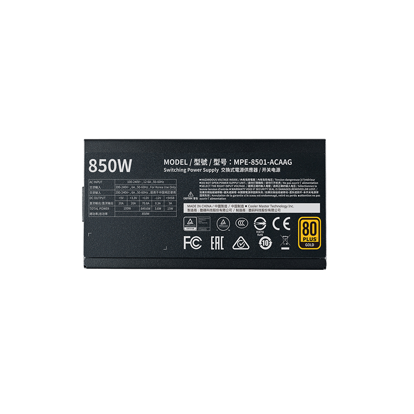 Nguồn máy tính Cooler Master MWE GOLD 850 - V2  850W (80 Plus Gold/Màu Đen/Full Modular)