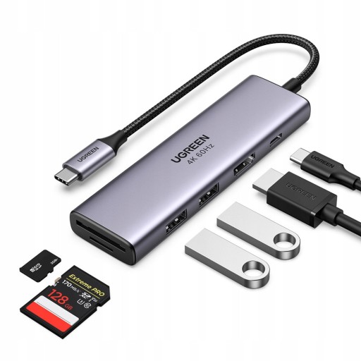 Bộ chuyển Type-C ra HDMI + USB 3.0*2 + SD/TF + PD Ugreen 60384