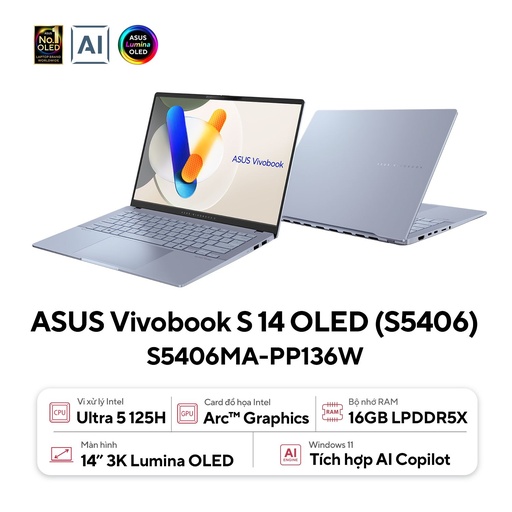 Laptop Asus Vivobook S 14 OLED S5406MA Ultra 5 125H/16GB/1TB/120Hz/Win11 (PP136W)